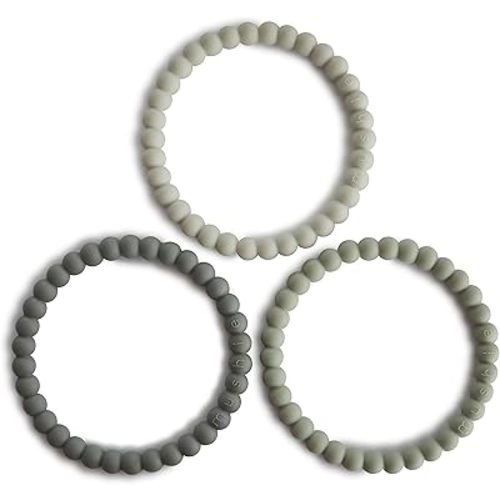 mushie Pearl Teether Bracelet | 3-Pack (Green Tea/Cool Gray/Sea Salt)
