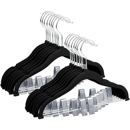 Stormix Baby Hangers, 24 Pack Pants Hangers with Clips, Non-Slip Clothes Hangers, Heavy-Duty Kids Hangers for Shirts, Pants, Skirts, Dresses, Jackets, Coat (Black)