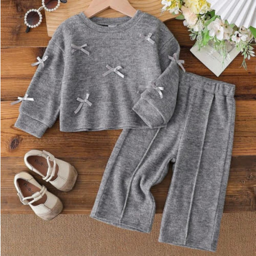 SHEIN 2pcs/Set Baby Girls' Casual Versatile Long Sleeve Top And Pants Set, Suitable For Spring, Autumn & Winter, Daily Wear Fall