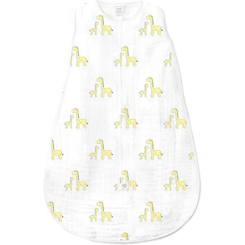SwaddleDesigns Cotton Muslin Sleeping Sack, Mommy & Baby Giraffe, Yellow, Small 0-6 Months, Wearable Blanket with 2-way Zipper