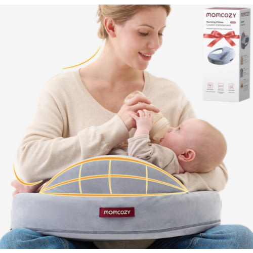 Momcozy Exclusive Memory Foam Nursing Pillow - Pioneering Safety Fence-Plus Size Breastfeeding Pillow for Ergonomic Comfort & Support-Easier and Healthier Nursing - Fit for All, Removable Cover