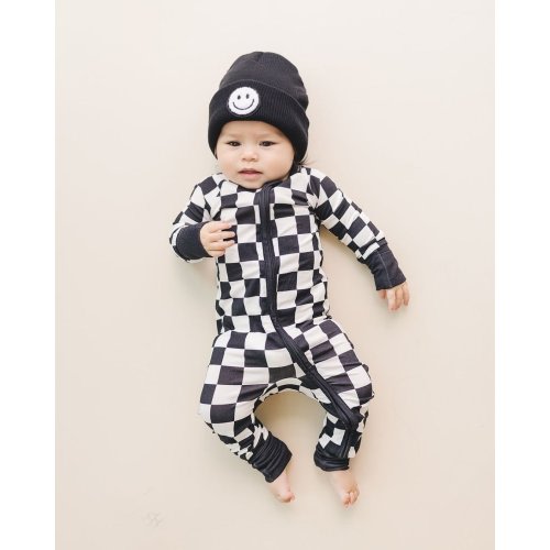 Bamboo Zip Romper | Black Checkered – Worn Wild