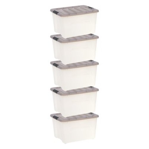 IRIS USA 40 Qt. Plastic Storage Bins with Lids, Clear, Latching, Stackable, Totes 5Pk