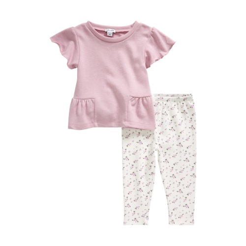 Baby Short Sleeve Top & Floral Leggings Set, Peony