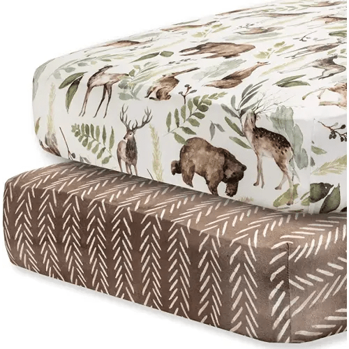 Pobibaby - 2 Pack Premium Fitted Baby Boy Crib Sheets for Standard Crib Mattress - Ultra-Soft Cotton Blend, Safe and Snug, and Stylish Woodland Crib Sheet (Wildlife)
