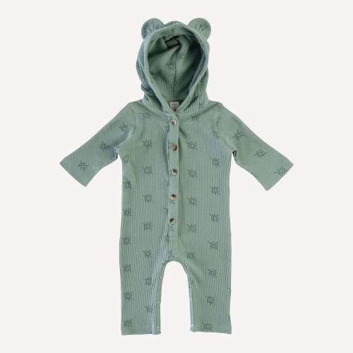 long sleeve relaxed bear button union jumpsuit | sea pine tiny suns | organic cotton thermal
