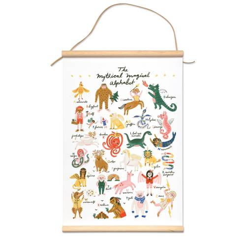 Mythical Magical Alphabet Canvas Banner Hanging Art Print Nursery Decor | Magical Fairy Tale Storybook Creatures Illustrated Kid Baby Gift