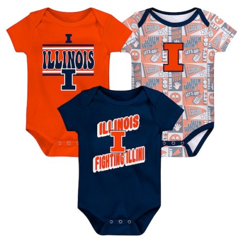 Illinois Fighting Illini Newborn Sunday Comics 3-Pack Bodysuit Set - Navy