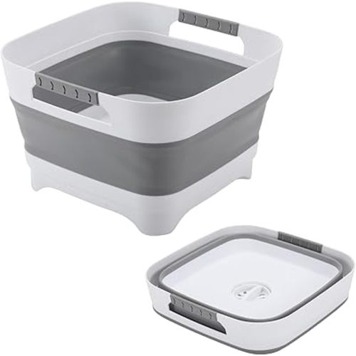 2.4 Gal Collapsbile Wash Basin with Drian Plug,9L Dish Pan for Soaking Baby Bottles,Portable Sink, Multiuse Foldable Bucket,Dish Tub, Ice Beverage Tubs for Camping, Vegetable Washing, RV Sink