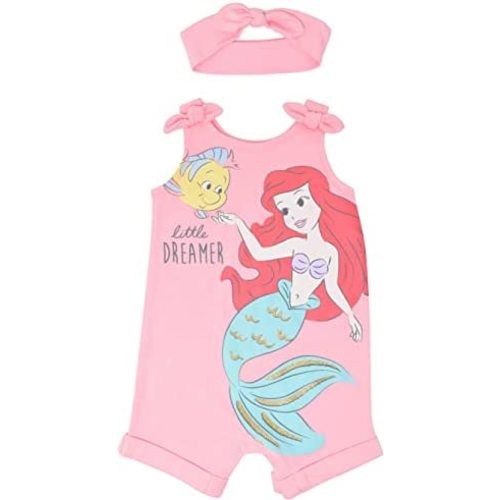Disney Princess Rapunzel Ariel Belle Jasmine Aurora Baby Girls Snap Romper and Headband Newborn to Toddler