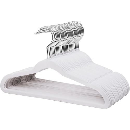 ManGotree 13.8 Inch Premium Kids Velvet Hangers, Ultra-Thin Children's Clothes Hangers with 360° Swivel Hook, Non-Slip Felt Hangers for Youth, Sturdy (32 Pack, White)