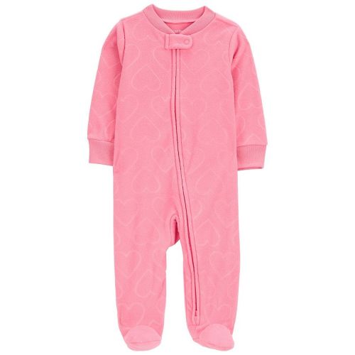 Baby Girl Carter's Heart Print Fleece Zip-Up Footie Sleep & Play