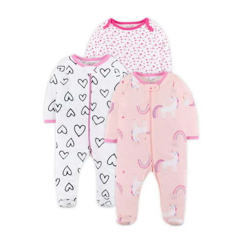 Little Star Organic Sleep 'N Play Pajamas, 3pk (Baby Girls)