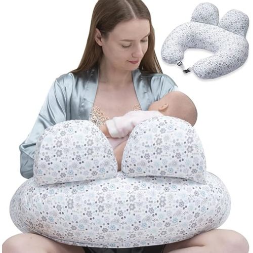 Breastfeeding Pillow for Mom, Nursing Pillow for Breastfeeding, Breastfeeding Pillow with Adjustable Strap, Fence Protection (Flower)