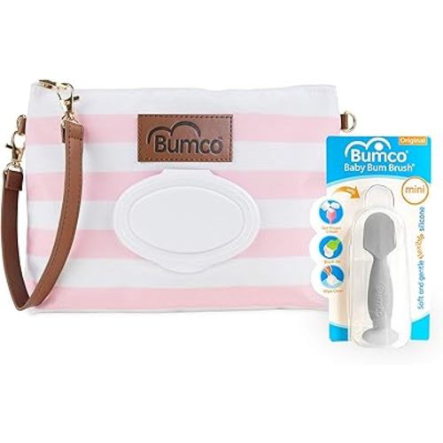 Bumco Diaper Clutch Bag and Mini Cream Spatula - Baby Travel Essentials, Small Bag with Wipes Dispenser, BPA-Free Butt Spatula, Mini Cream Applicator with Case
