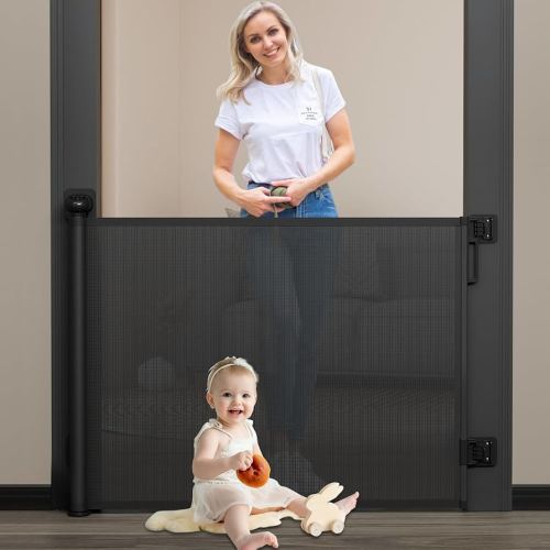 Babepai Baby Gate - No Drill, Punch Free Retractable, Extends to 54" Wide, Stair & Doorway Gate for Indoor/Outdoor Use