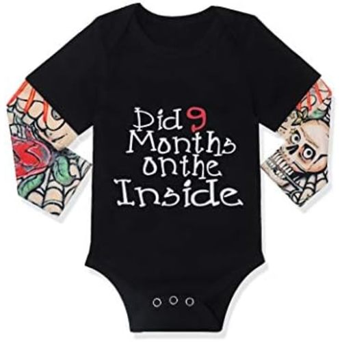 Fommy Baby Boy Clothes, Baby Clothes Letter Print Romper Tattoo Sleeves Bodysuit for Boy