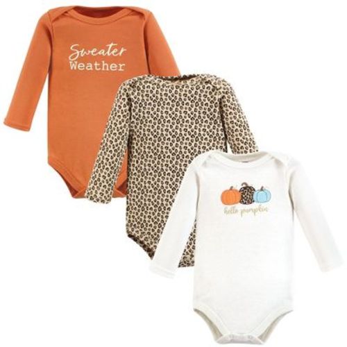 Hudson Baby Infant Girl Cotton Long-sleeve Bodysuits, Leopard Pumpkin, Preemie