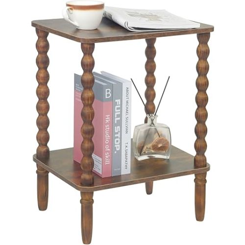 Side Table, Small End Table with Storage Shelf, 2-Tier Small Coffee Tables Living Room for Bedroom, Narrow Spaces (Rustic Brown)