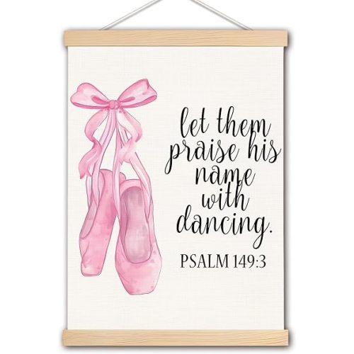 DNEULYR Coquette Pink Bow Ballerina Christian Wall Art, Ballerina Room Decor for Girls, Inspirational Pink Christian Poster Hanger Frame for Girls Room Dorm Dance Studio Classroom, 12x16 Inches