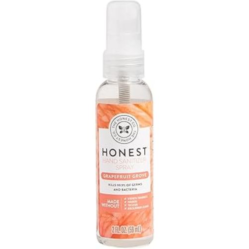 The Honest Company Plant-Based Hand Sanitizer Spray | Kills 99.9% of Germs | Hypoallergenic, Quick-drying + Moisturizing | Grapefruit Grove, 2 fl oz