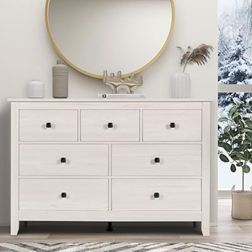 Vikiullf 7 Drawer Dresser - Wooden Bedroom Dressers, Storage Drawers Cabinet for Bedroom, Living Room, Farmhouse Chest of Drawers, White Oak