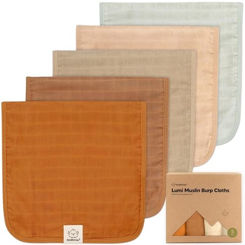 KeaBabies Cotton Muslin Burp Cloths Baby Boy, Girl - 5-Pack Soft & Absorbent Burping Cloth for Babies, Large Baby Towels & Washcloths for Newborn, Spit Up Rags, No Shrink, 20x10 (Spice)