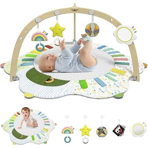 Baby Play Gym Activity Mat: with 5 Developmental Zones Tummy Time Mat with 5 Sensory Toys for Motor Skills Sensory Development - Baby Essentials Gift for Newborn Infants