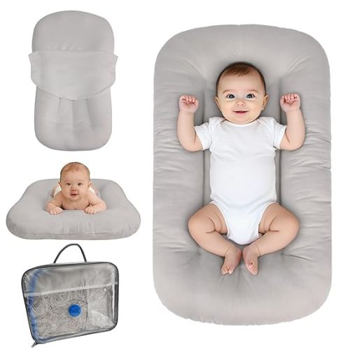Baby Lounger for Infants Babies 0-24 Months, Bionic Organic Lounger, Soft Cotton Breathable Infant Floor Seats & Loungers for Newborn Baby Shower Gifts (Grey)