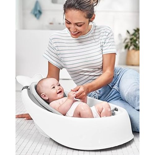 Skip Hop Baby Bath Tub, 3-Stage Smart Sling Tub, Moby, White - White Tub