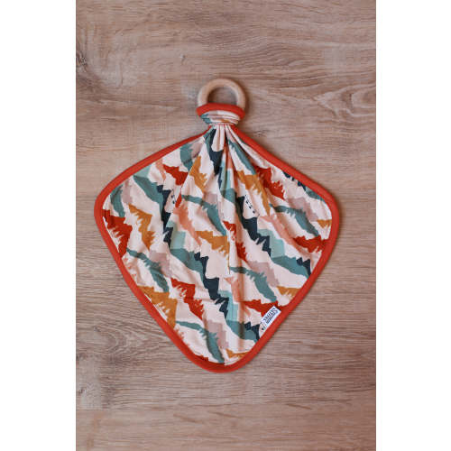 Mountain Print Bamboo Lovie with Wooden Ring