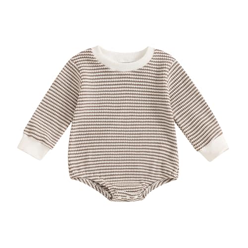 VISGOGO Unisex Baby Boy Girl Romper Waffle Newborn Infant Onesie Clothes Long Sleeve Bubble Oversized Romper Bodysuit Top