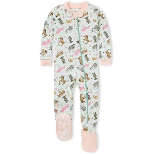 Burt's Bees Baby Baby Girls' Sleeper Pajamas, Zip Front Non-slip Footed Sleeper Pjs, 100% Organic Cotton
