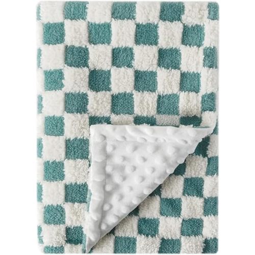 Soft Checkered Baby Blankets for Unisex Girls or Boys Breathable Gender Neutral Nursery Double Layer Blankets with Dotted Backing for Newborn Toddlers (30” X 40”)