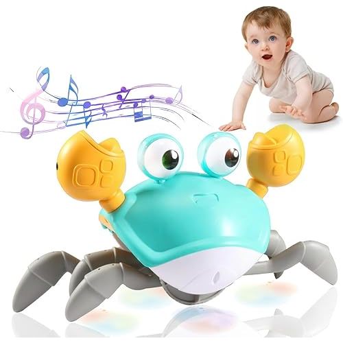 Crawling Crab Baby Toy - Infant Tummy Time Toys for 3-6 6-12 Learning Crawl 9-12 12-18 Toddler Babies Boy Crabby Toys 3 4 5 6 7 8 9 10 11 12 Walking 36 Months Music Dancing Birthday Gift
