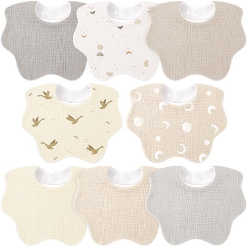 Bearmoss Muslin Cotton baby Bibs-8 Pack muti-function Drool Bibs Adjustable Baby Bibs for Unisex Baby Girls & Boys