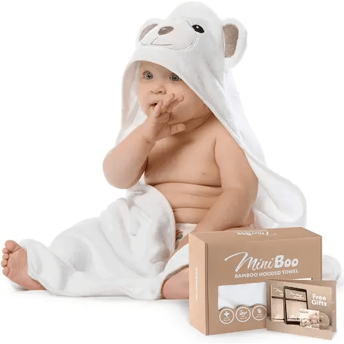 MINIBOO Premium Ultra-Soft Viscose Made from Bamboo Baby Hooded Towel with Unique Design – Hypoallergenic, Organic Baby Towels for Infants and Toddlers – Perfect as Baby Gifts