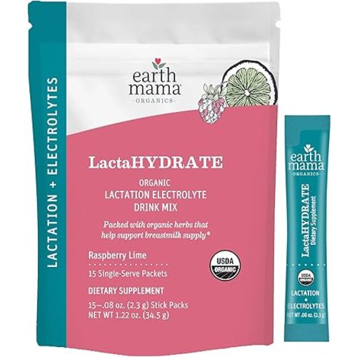 Earth Mama Organic LactaHYDRATE Lactation Hydration Drink Mix - 3.35 oz - USDA Certified Organic Electrolyte Drink with Herbs - Used to Help Support Breastmilk Supply for Breastfeeding & Pumping Moms