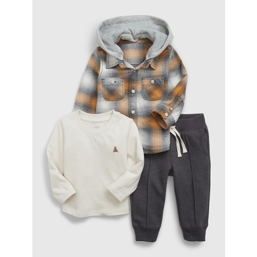 Baby Three-Piece Outfit Set in gold plaid, size: 6-12 M