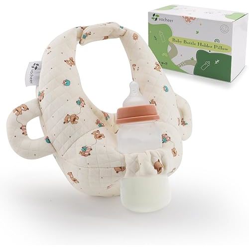 vocheer Baby Bottle Holder, Portable Support Pillow for Newborns, Baby Breastfeeding Pad，Bottle Support Cushion (Brown Bear-Box Package)