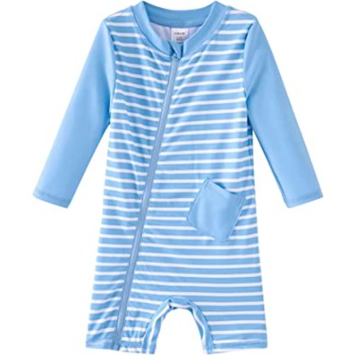 Amazon.com: UMELOK Baby Boys Swimsuit One Piece Full Zip with Long Sleeve UPF 50+ Sun Protection Sunsuit Sky Blue-Stripe,12M: Clothing, Shoes & Jewelry