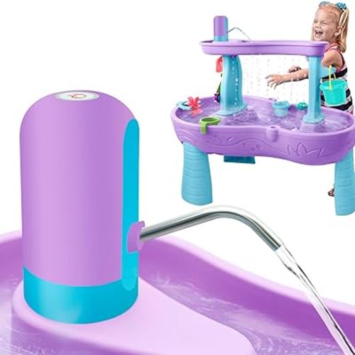 Water Table Pump, Battery Powered Water Pump for Kids 3 Hours Non-Stop Fun Summer Outdoor Water Play Table Accessories for Step2 Water Table Toys for Kids Toddlers Purple
