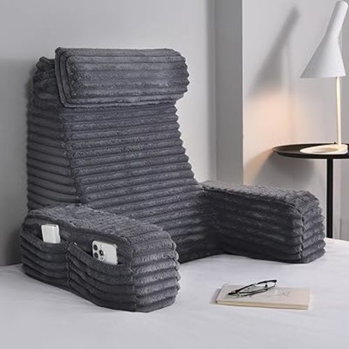 ENITYA Reading Pillow for Sitting in Bed Adult, XL Back Pillow for Bed Sitting up, Back Support Chair Pillow for Sitting up/Watching TV/Reading/Gaming/Resting/Post Surgery,Dark Grey