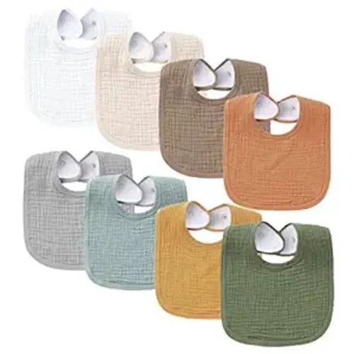 Konssy Muslin Baby Bibs 8 Pack Baby Bandana Drool Bibs Cotton for Unisex Boys and Girls, Soft Absorbent Set for Teething and Drooling