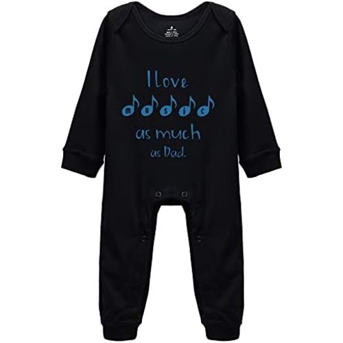 I Love Music as Much as Dad - Musician Baby Gift Music Baby Onesie Romper Climbing 100% Cotton Bodysuits 0-24 Months