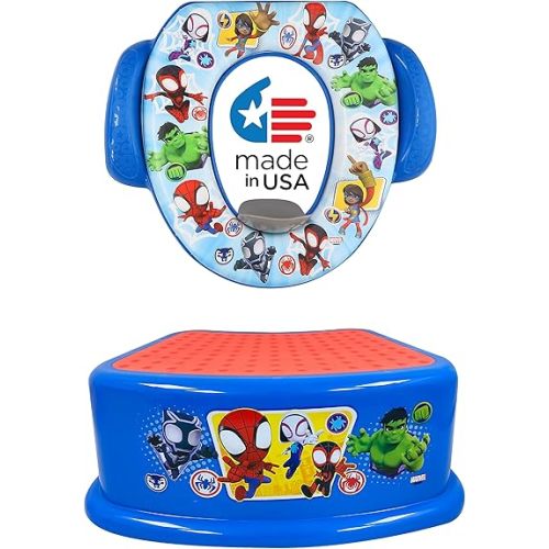 Spidey and His Amazing Friends Team Up 2 Piece Essential Potty Training Set - Soft Potty Seat, Step Stool