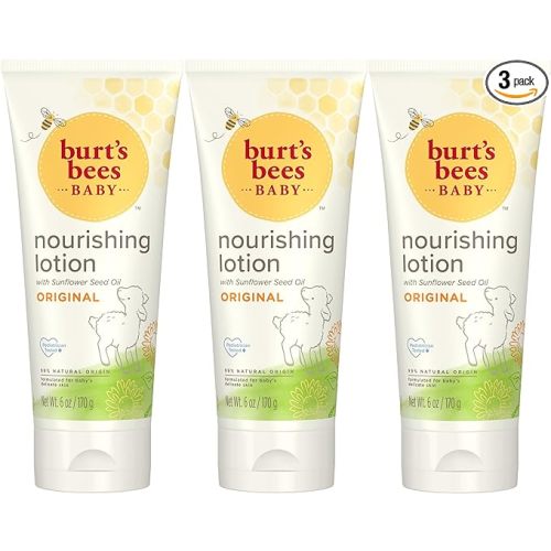 Burt's Bees Baby Lotion, Gentle and Nourishing Lotion, Pediatrician Tested, Original Scent, 99% Natural Origin, 6 Oz (Pack of 3)