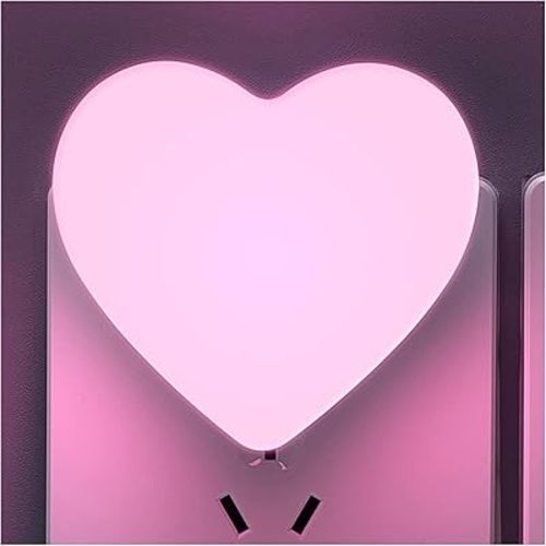 Cute Night Lights, Heart Shape Nursery Nightlight with Light Sensors, Auto Dusk to Dawn Sensor, Soft Warm White, Ideal Nightlight for Bedroom, Bathroom, Hallway, Kitchen (Pink)