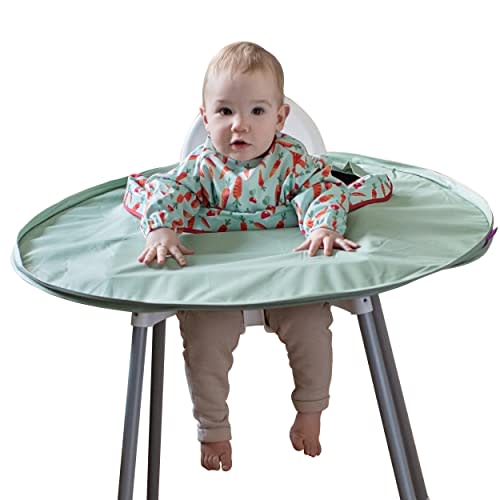 Tidy Tot- Baby Bib & Tray Kit - Mess Proof Long Sleeve Smock Attaches to Feeding Mat, Waterproof Bib - Fits Babies 6-24 Month