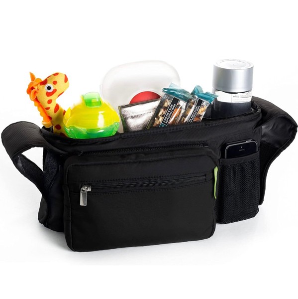 Ethan & Emma Universal Baby Stroller Organizer with Insulated Cup Holders for Smart Moms. Diaper Storage, Secure Straps, Detachable Bag, Pockets for Phone, Keys, Toys. Compact Design Fit All Strollers